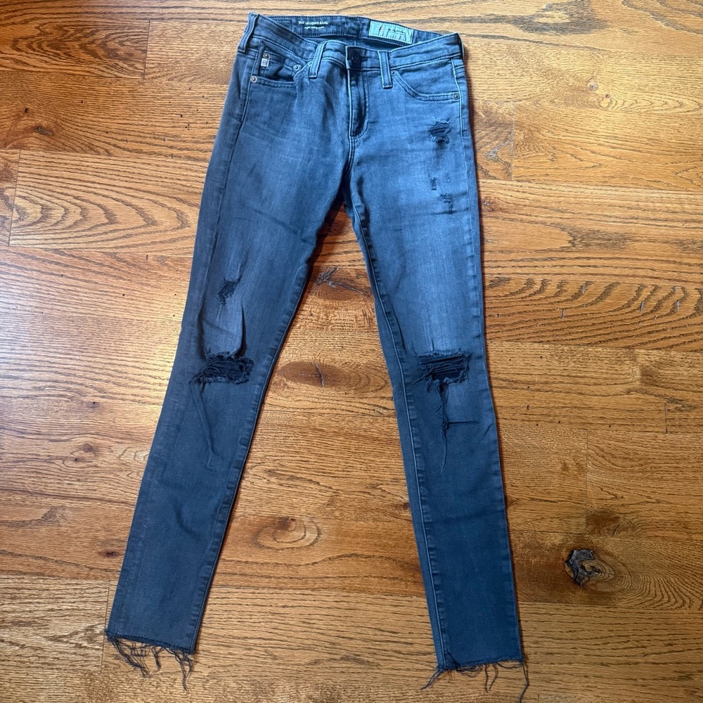 AG Adriano Goldschmied Black Wash Ripped Skinny Jeans